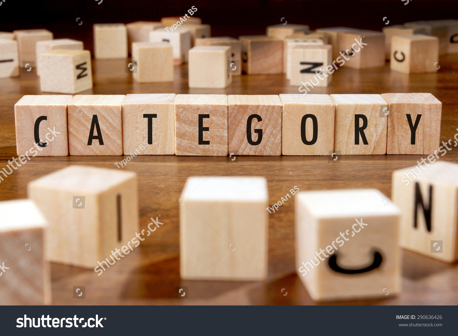 CATEGORY word written on wood block #290636426
