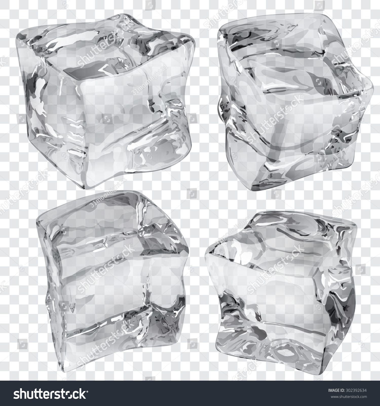 Set of four transparent ice cubes in gray colors #302392634