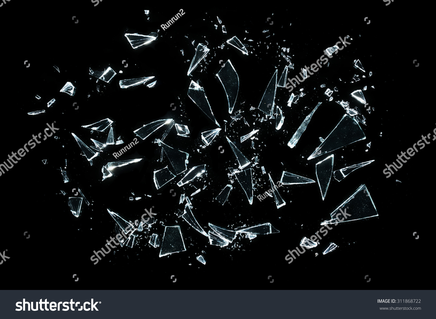broken glass with sharp Pieces over black  #311868722