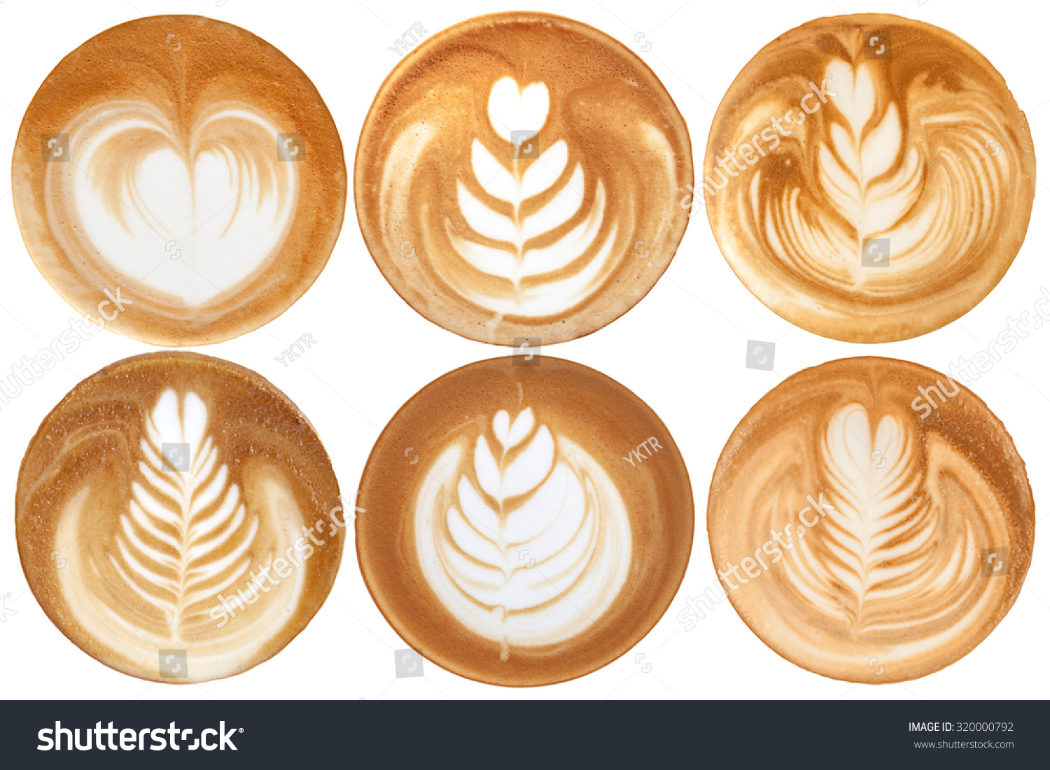 List of latte art shapes on white background isolated #320000792