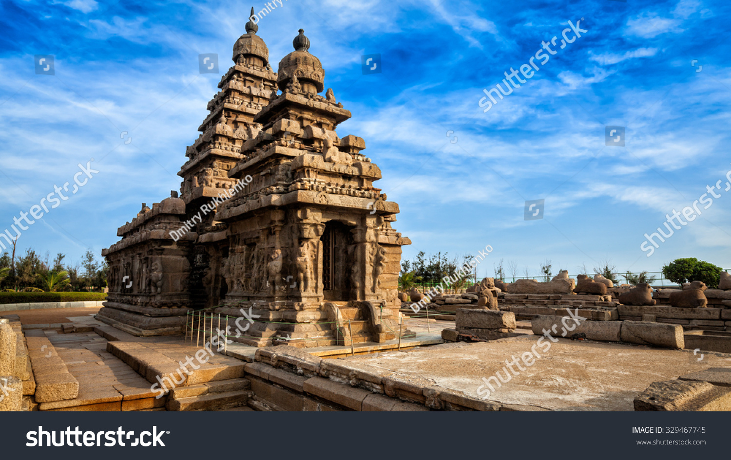 Panorama of famous Tamil Nadu landmark - Shore temple, world  heritage site in  Mahabalipuram, Tamil Nadu, India #329467745