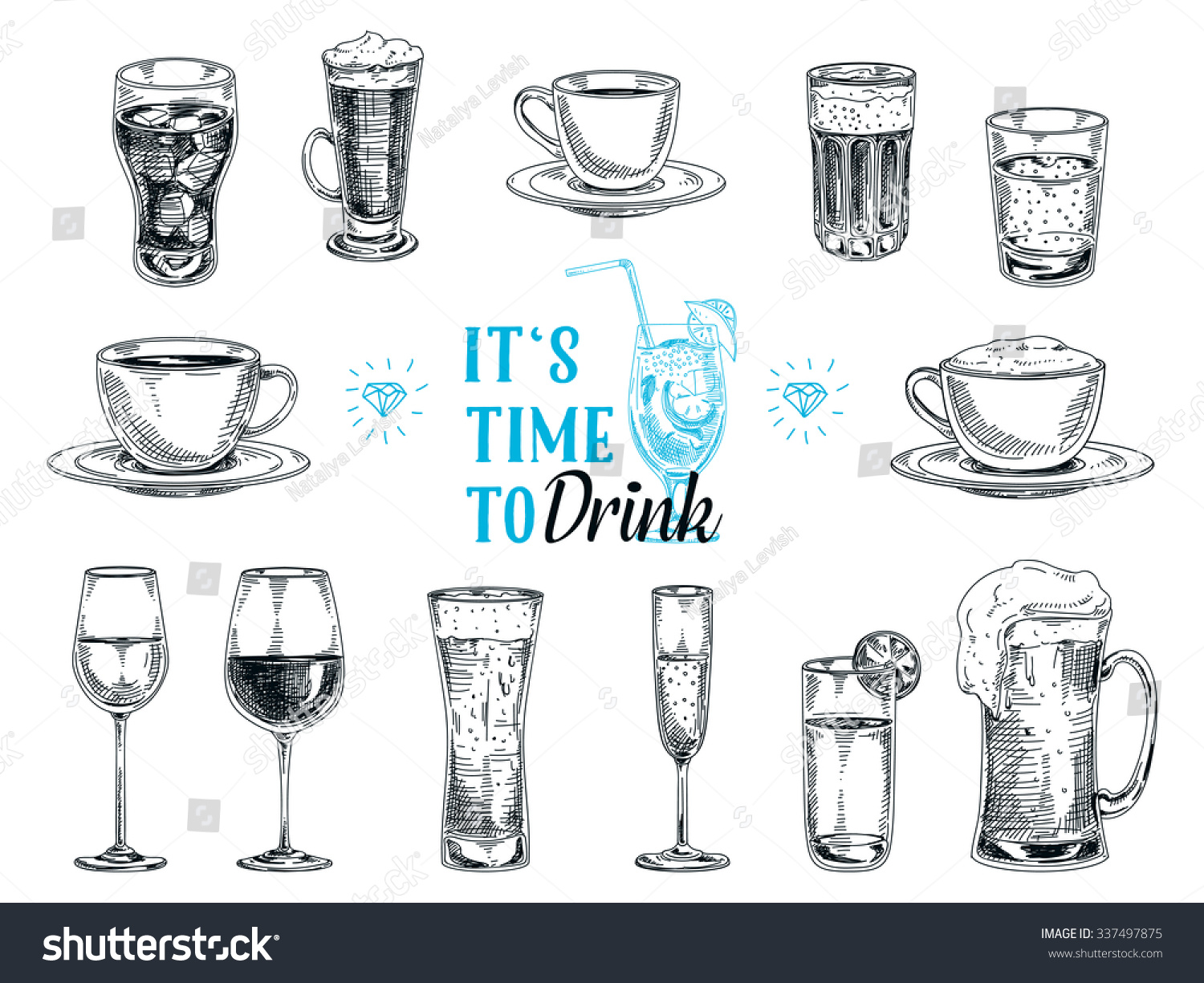 Vector hand drawn illustration with drinks. Sketch. #337497875