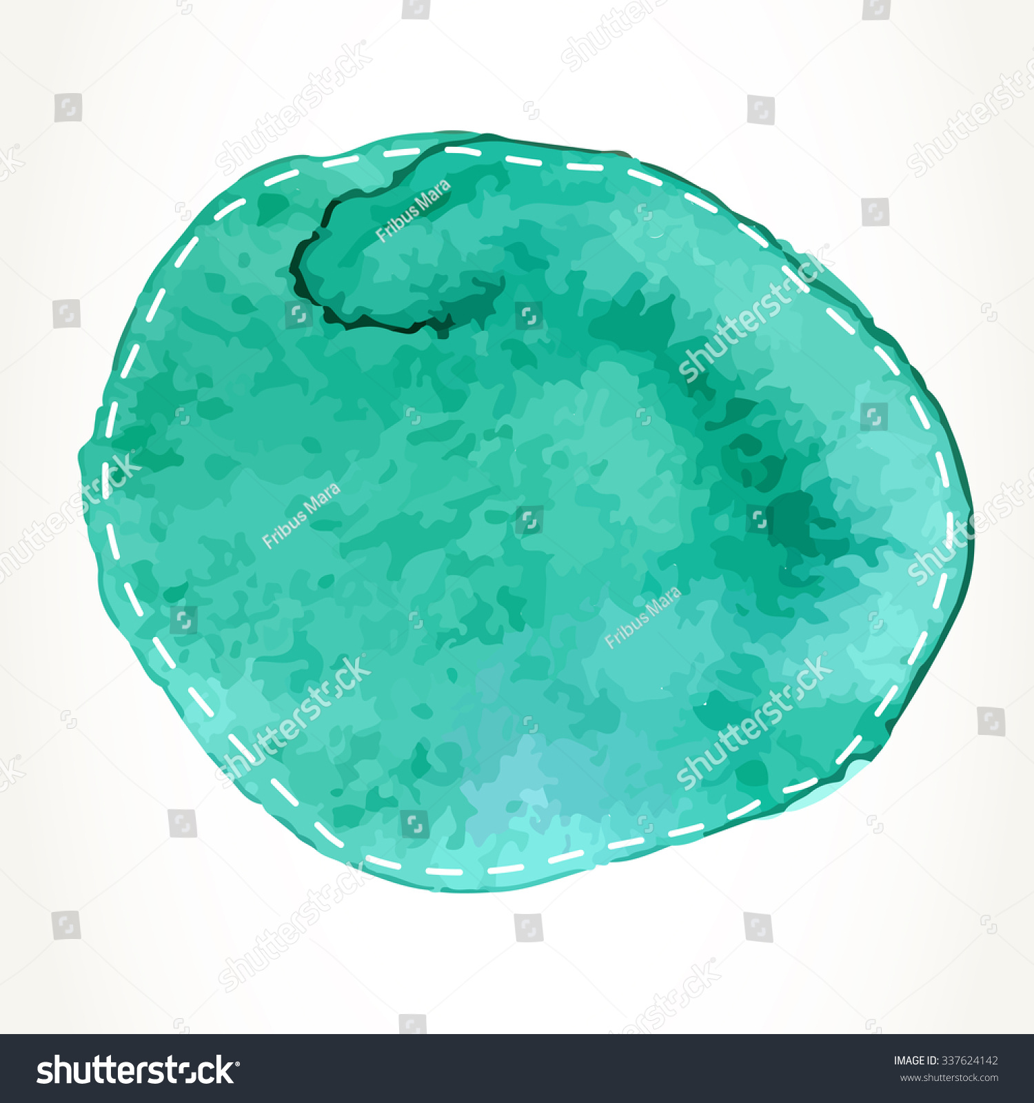 Hand drawn green watercolor circle with dash outline, isolated over white. #337624142