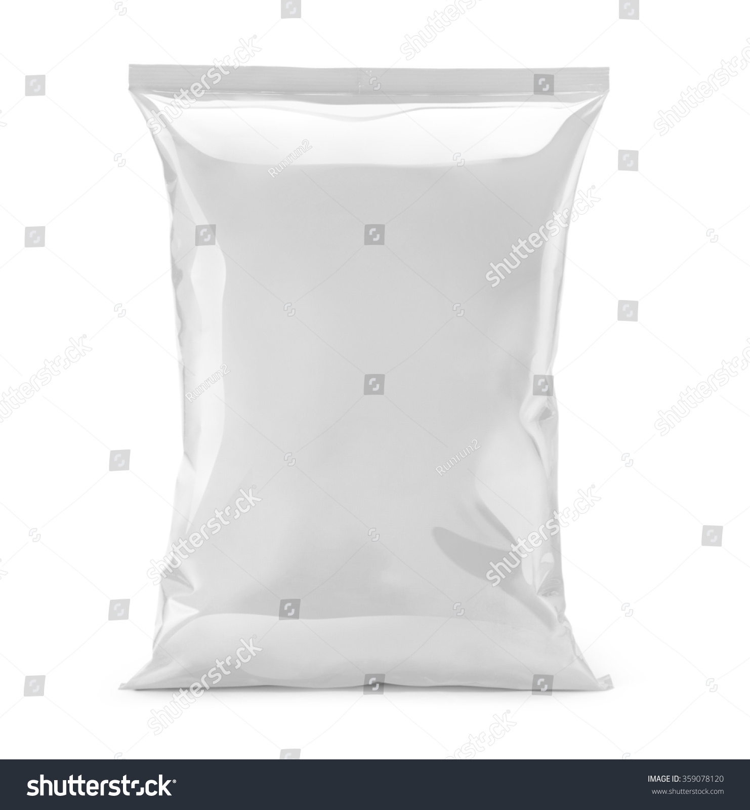 blank or white plastic bag snack packaging isolated on white #359078120
