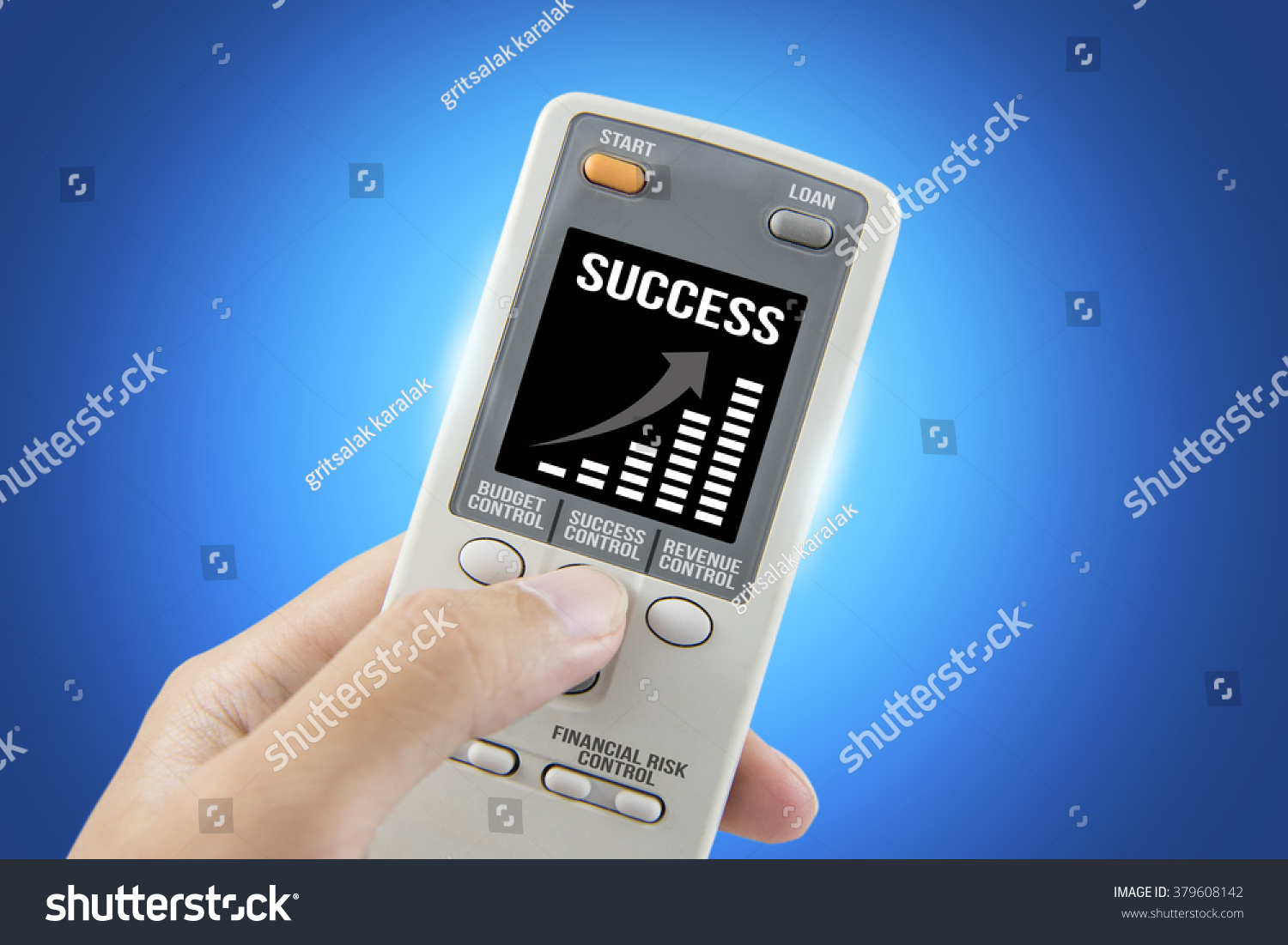 success business remote controller isolated on blue background, clipping path #379608142