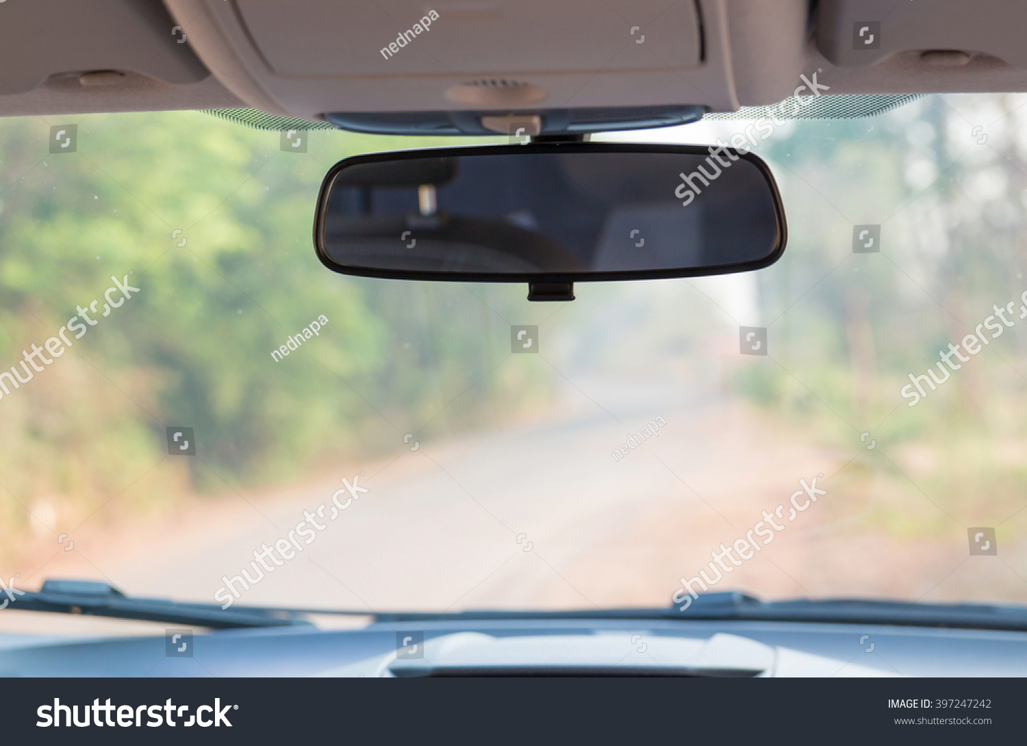 Car rear view mirror inside the car. #397247242