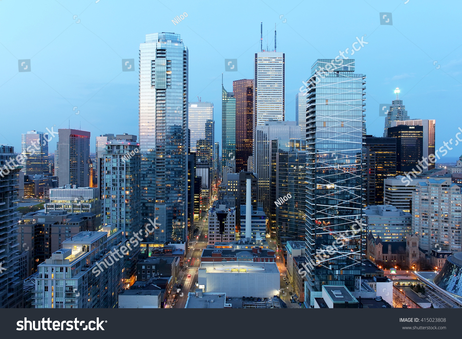 Skyscrapers in downtown Toronto financial district at dusk #415023808