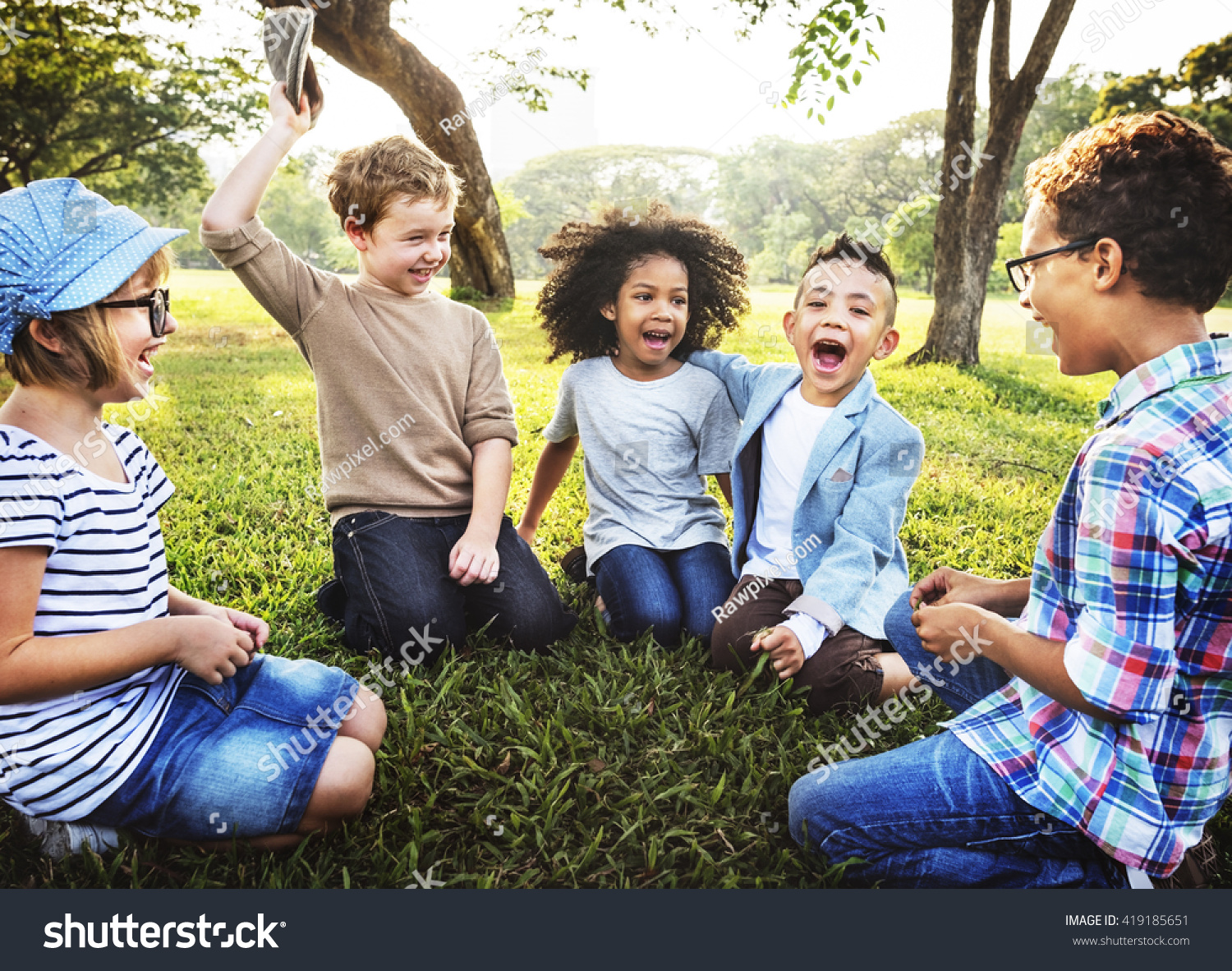 Kids Playing Cheerful Park Outdoors Concept #419185651