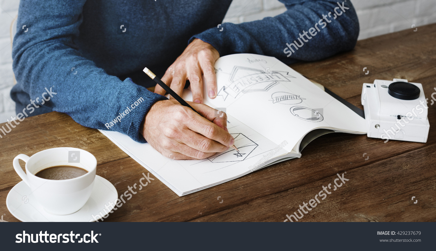 Man Drawing Sketch Design Label Artwork Concept #429237679
