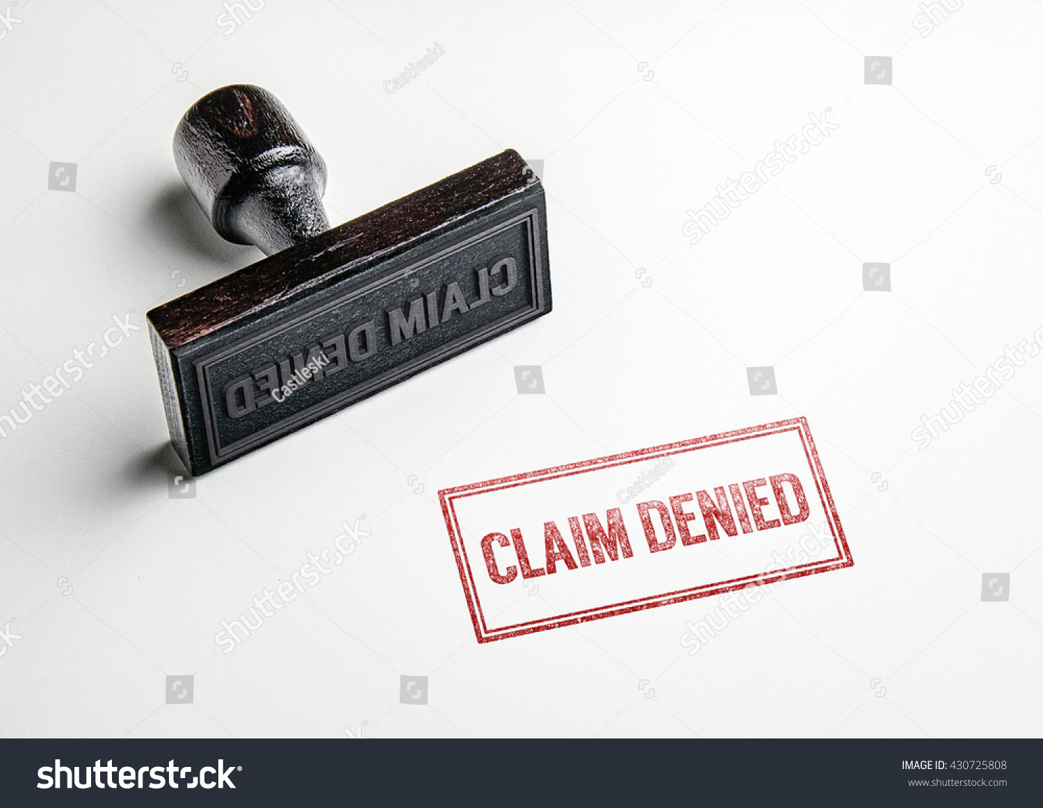 Rubber stamping that says 'Claim Denied'. #430725808