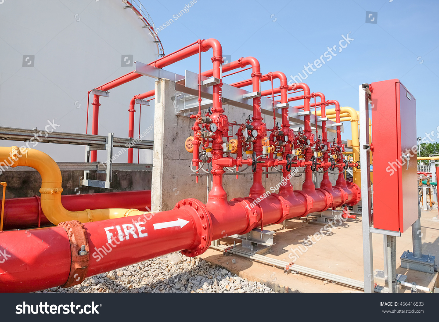 Water and foam line for fire protection system in fuel oil storage area of power plant #456416533