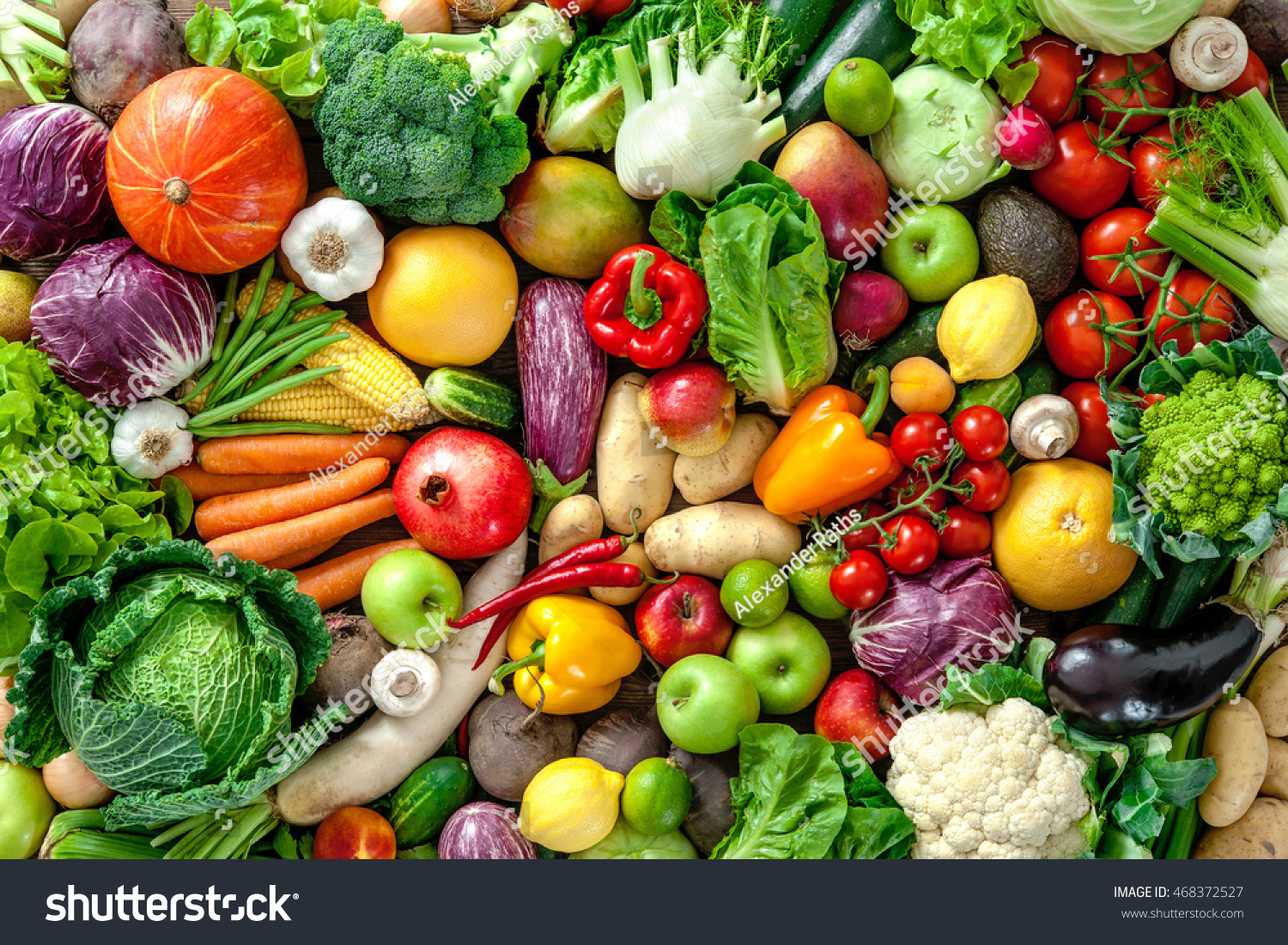 Assortment of  fresh fruits and vegetables #468372527