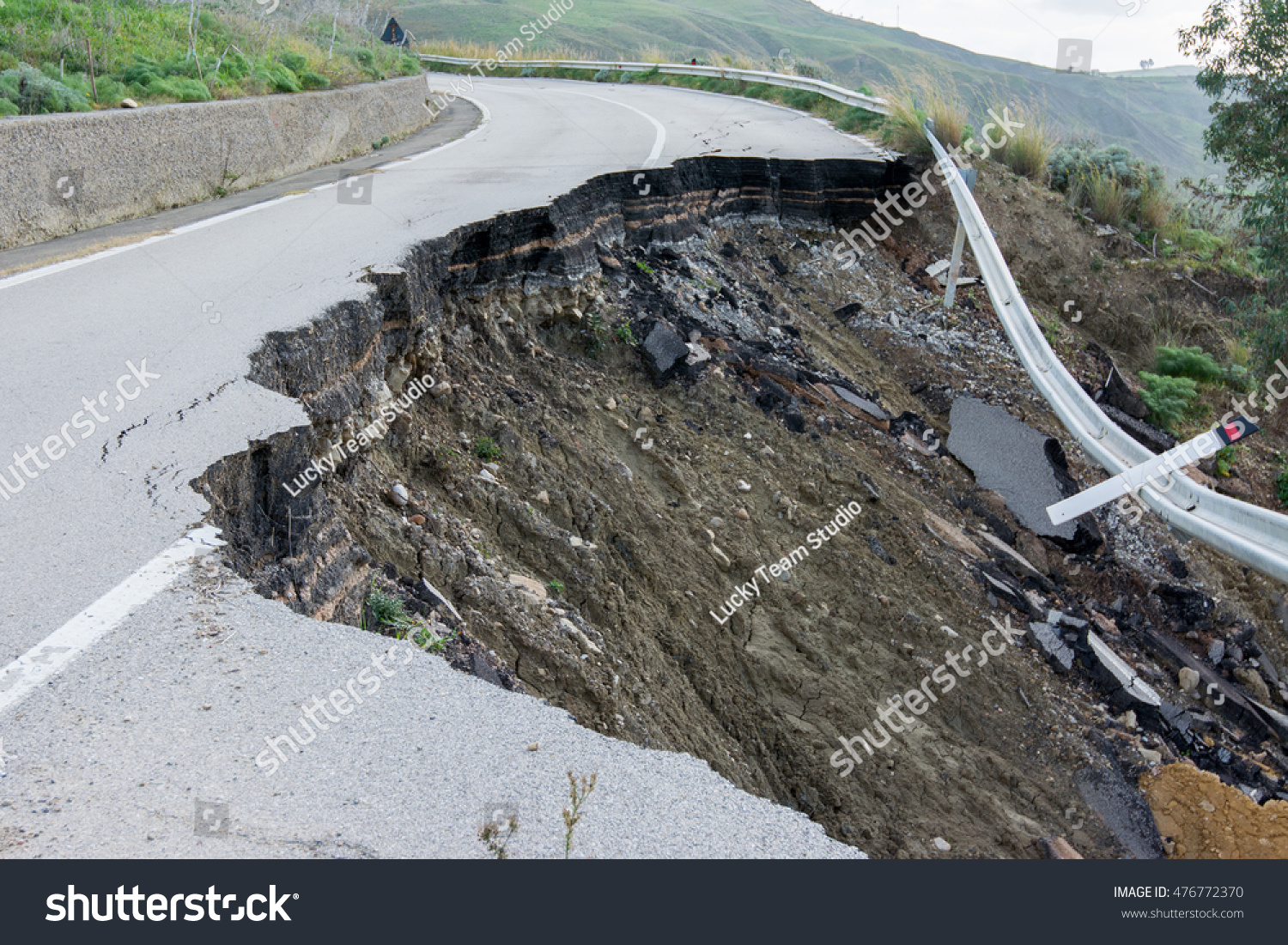 Landslide on a national road in Sicily #476772370