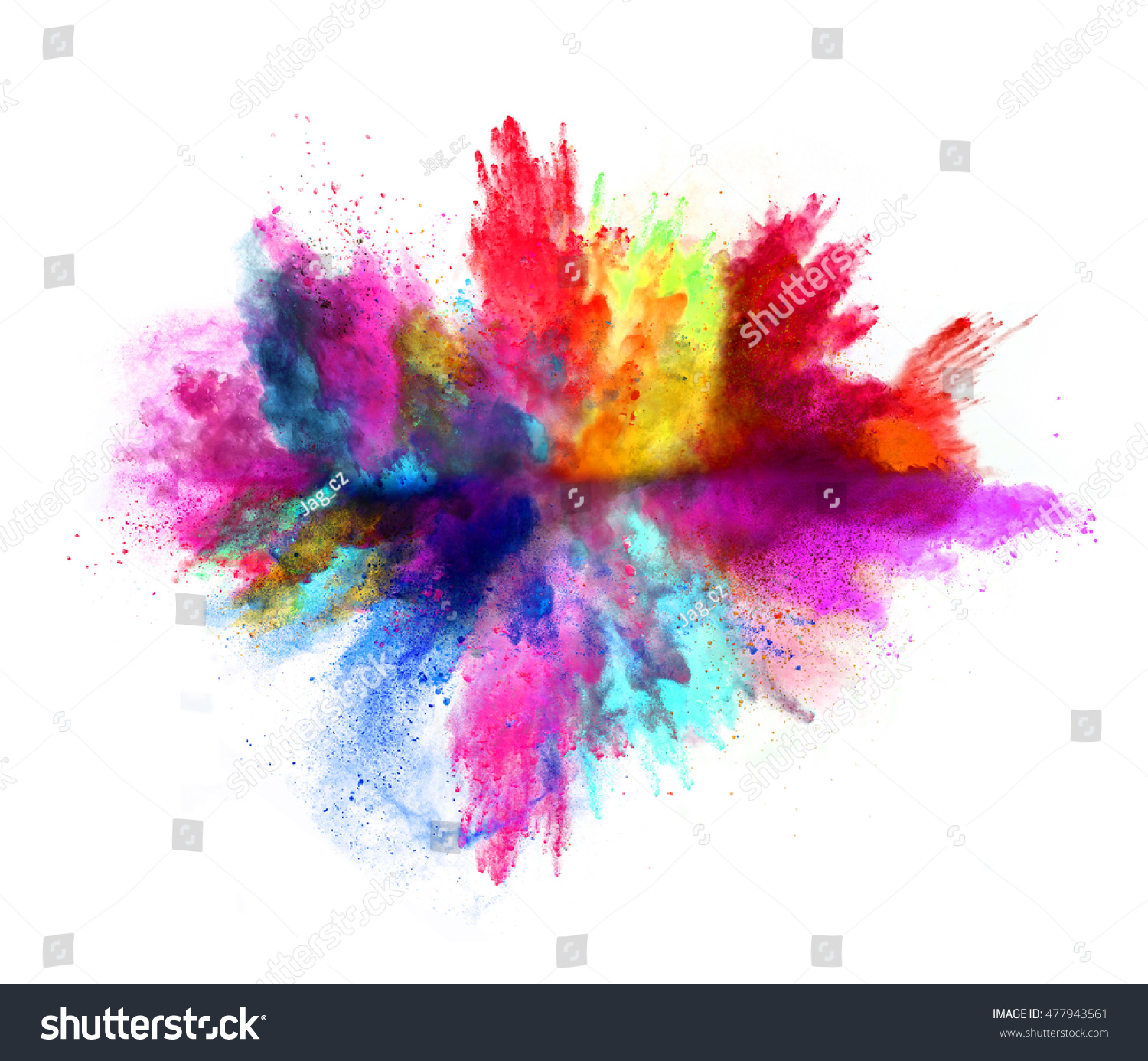Explosion of colored powder, isolated on white background #477943561