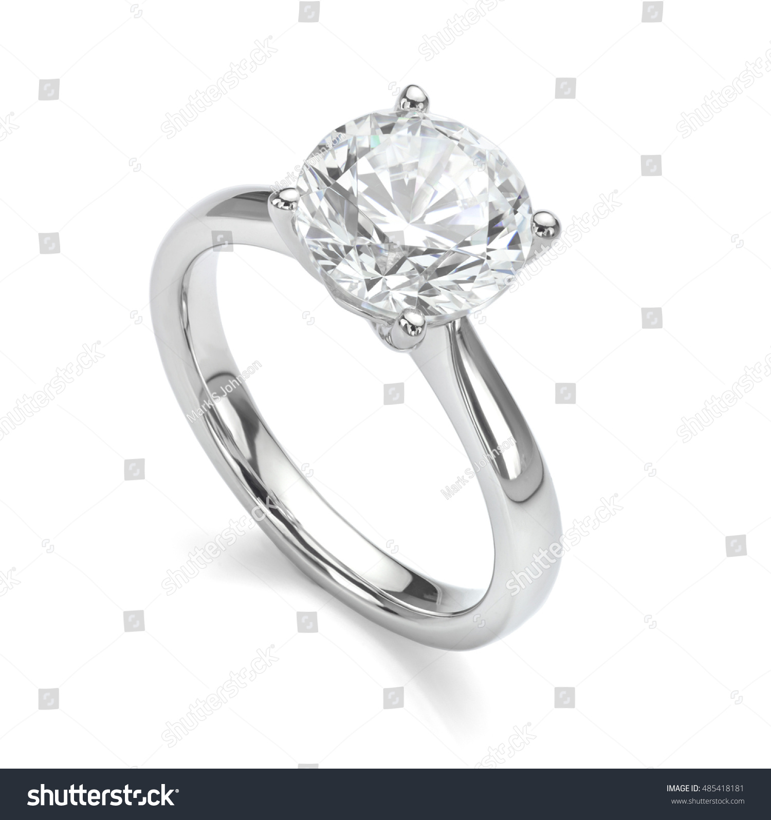 Diamond Ring Isolated on White Engagement Solitaire Style Ring #485418181