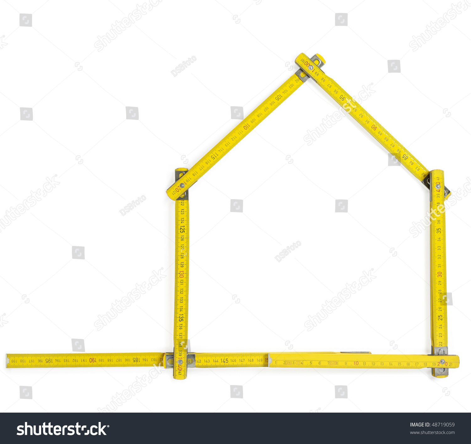 Carpenter rule showing a house shape against white background. With clipping path #48719059