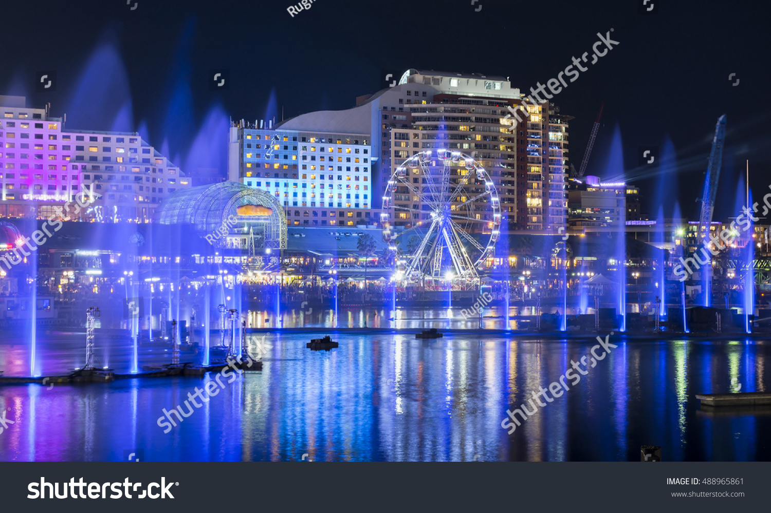 Light and water fountains show at Darling Harbour #488965861