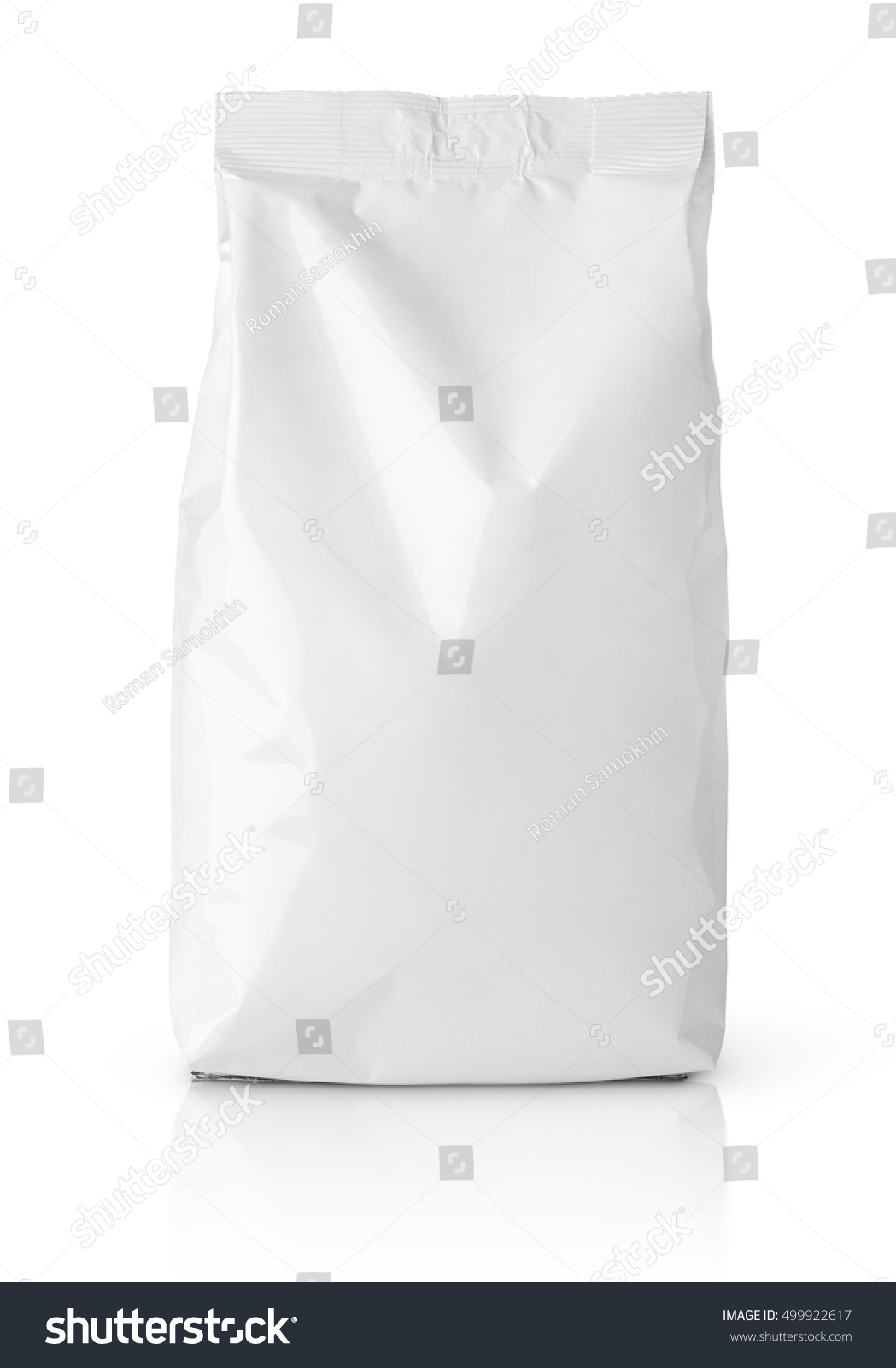 Front view of blank snack paper bag package isolated on white with clipping path #499922617