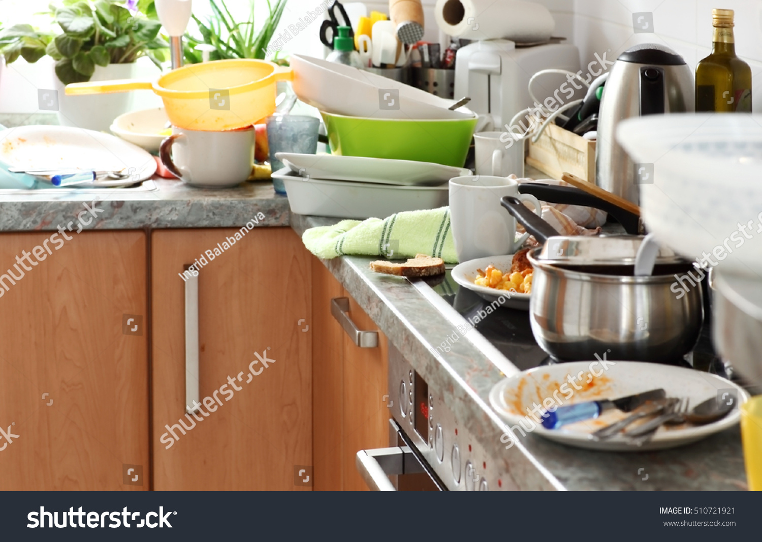 Pile of dirty dishes in the kitchen - Compulsive Hoarding Syndrom #510721921