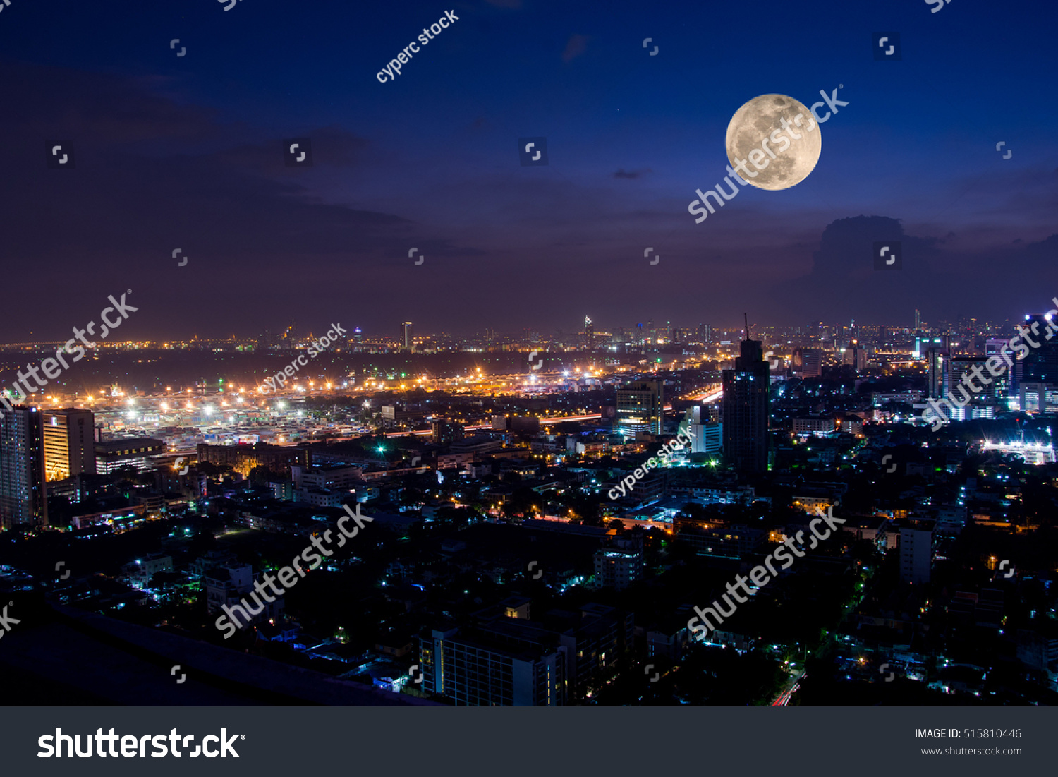 City Scape at night scene with super moon #515810446
