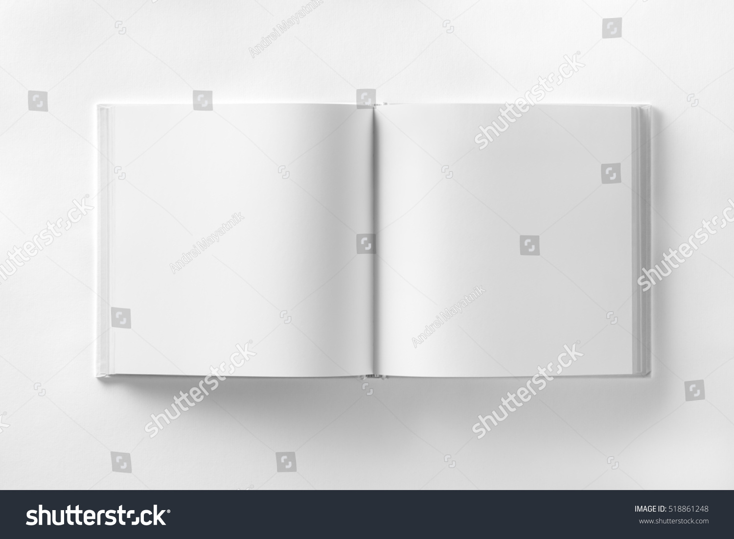 Mockup of opened blank square ctalogue at white design paper background. #518861248