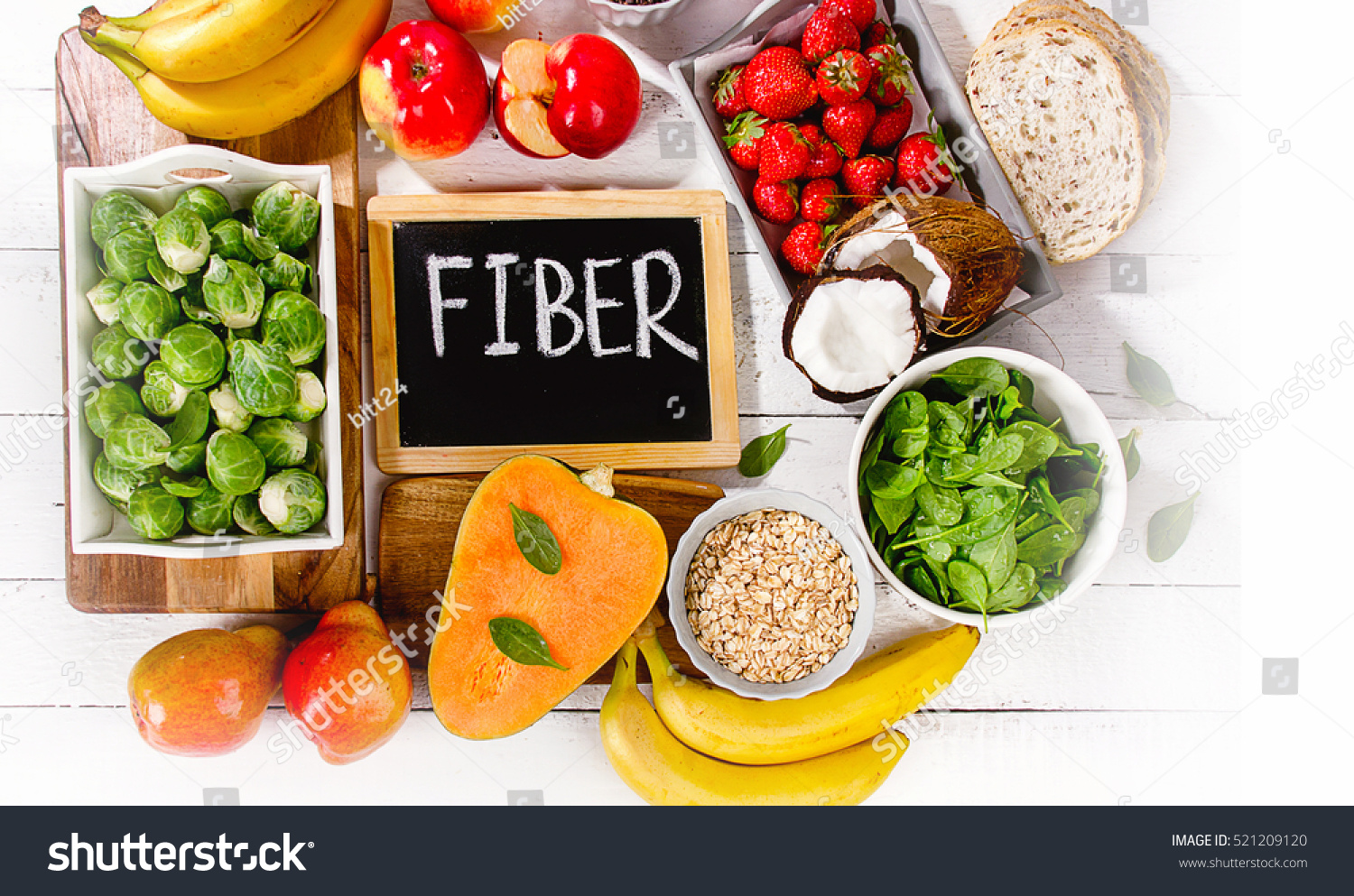 High Fiber Foods on a wooden background. Flat lay #521209120