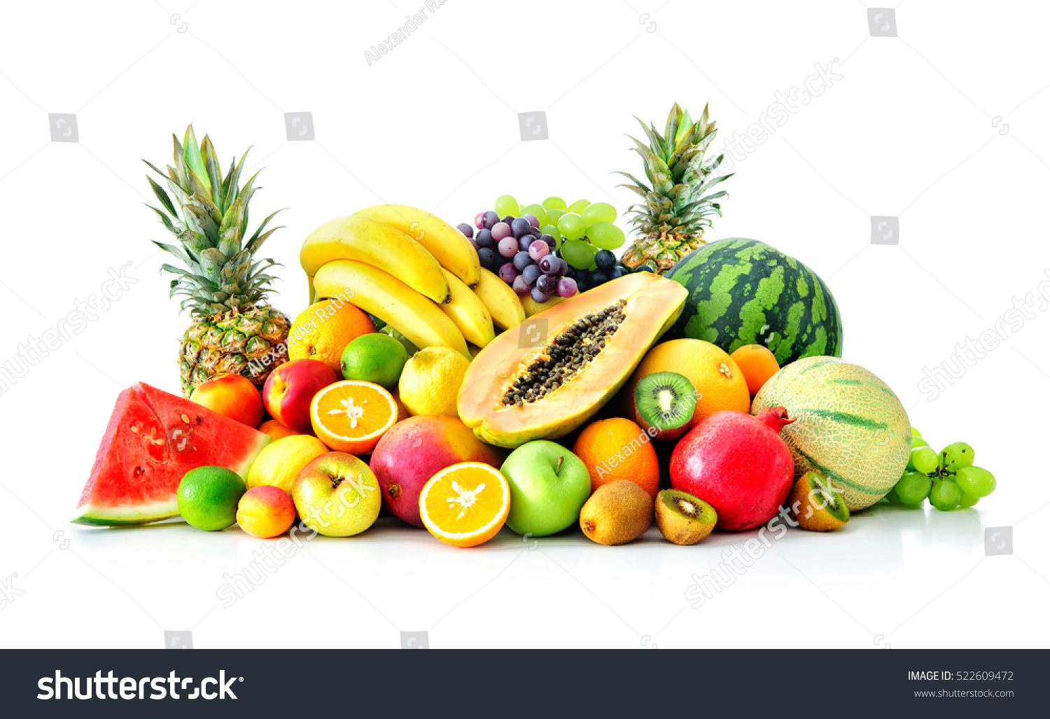 Assortment of exotic fruits isolated on white #522609472