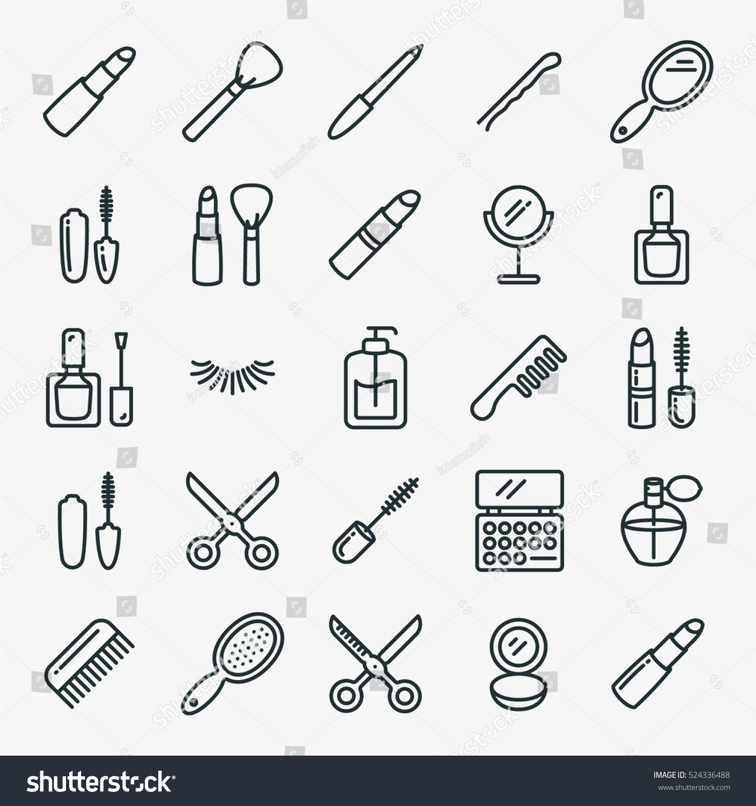 Beauty Cosmetic Minimalistic Flat Line Outline Stroke Icon Pictogram Symbol Set Collection #524336488