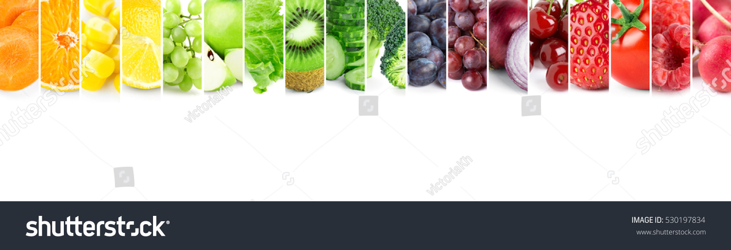 Color fruits and vegetables. Fresh food. Concept. Collage #530197834
