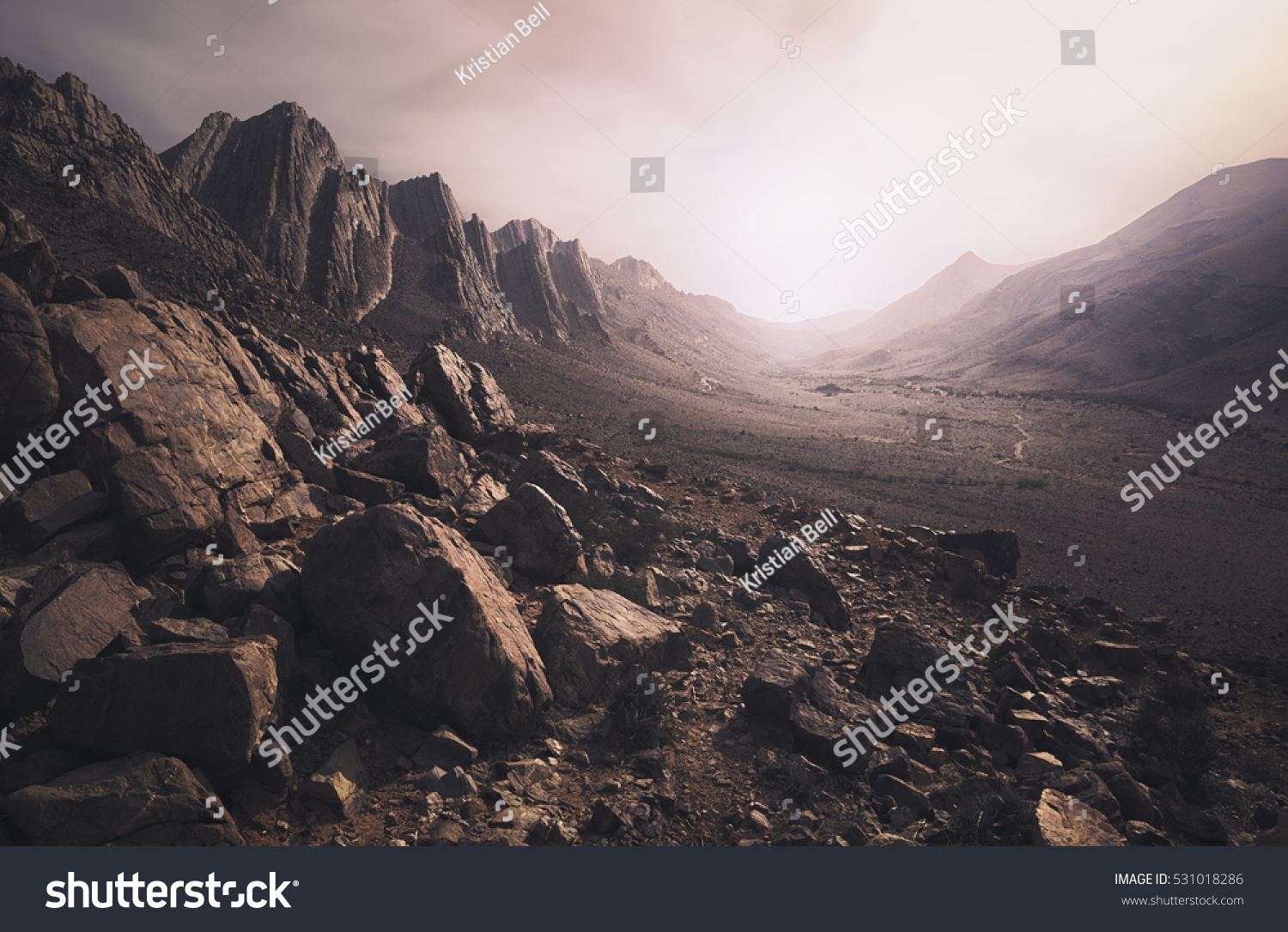 Parched, rocky desert landscape in southern Morocco #531018286