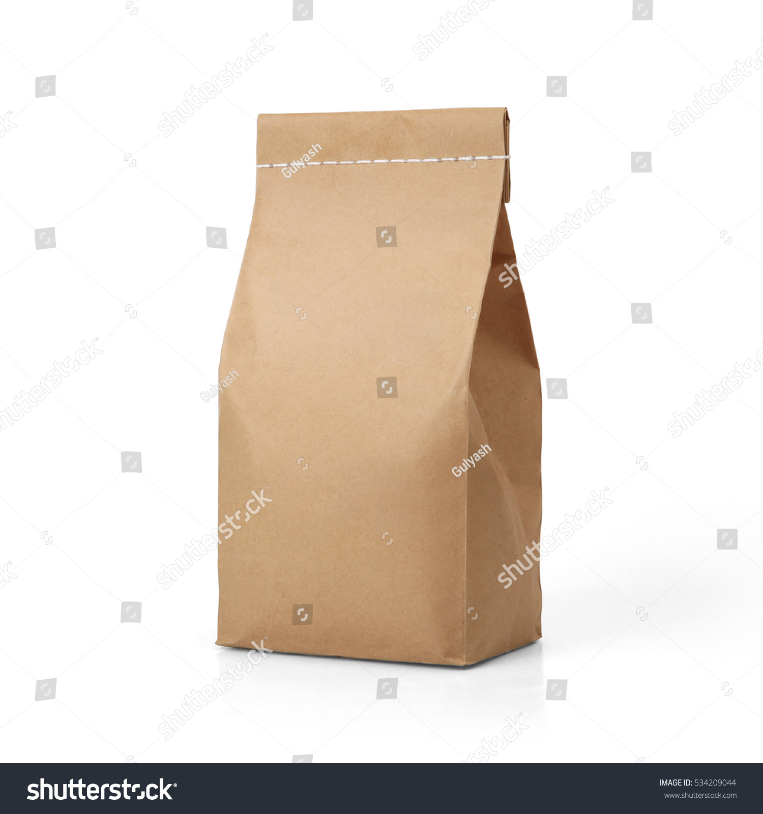 Brown craft paper bag packaging template with stitch sewing isolated on white background. Packaging template mockup collection. With clipping Path included. Stand-up pouch Front view package #534209044