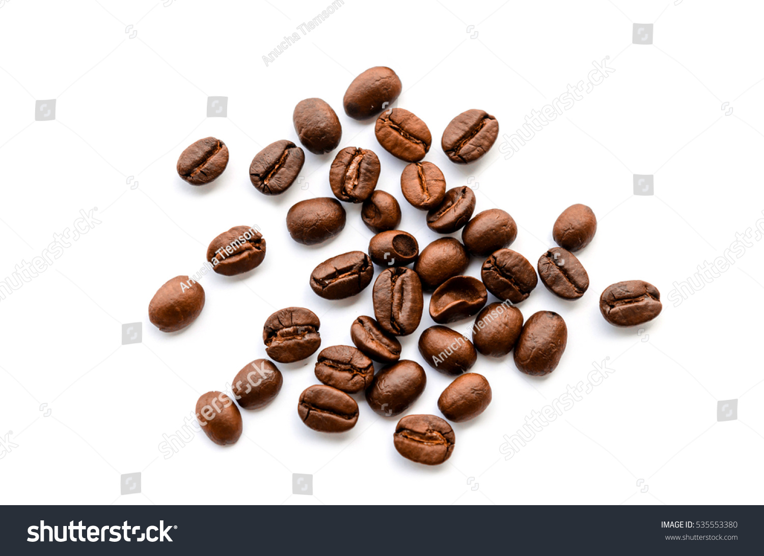 Coffee beans isolated on white background close up #535553380