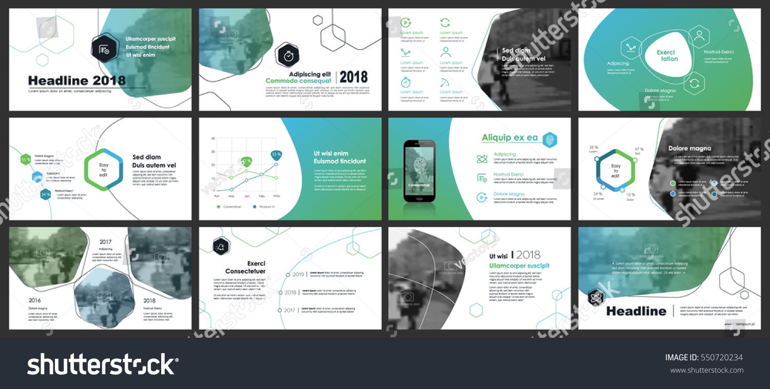 Blue-green elements of infographics on a white background. Use in presentation templates, flyer and leaflet, corporate report, marketing, advertising, annual report and banner. #550720234