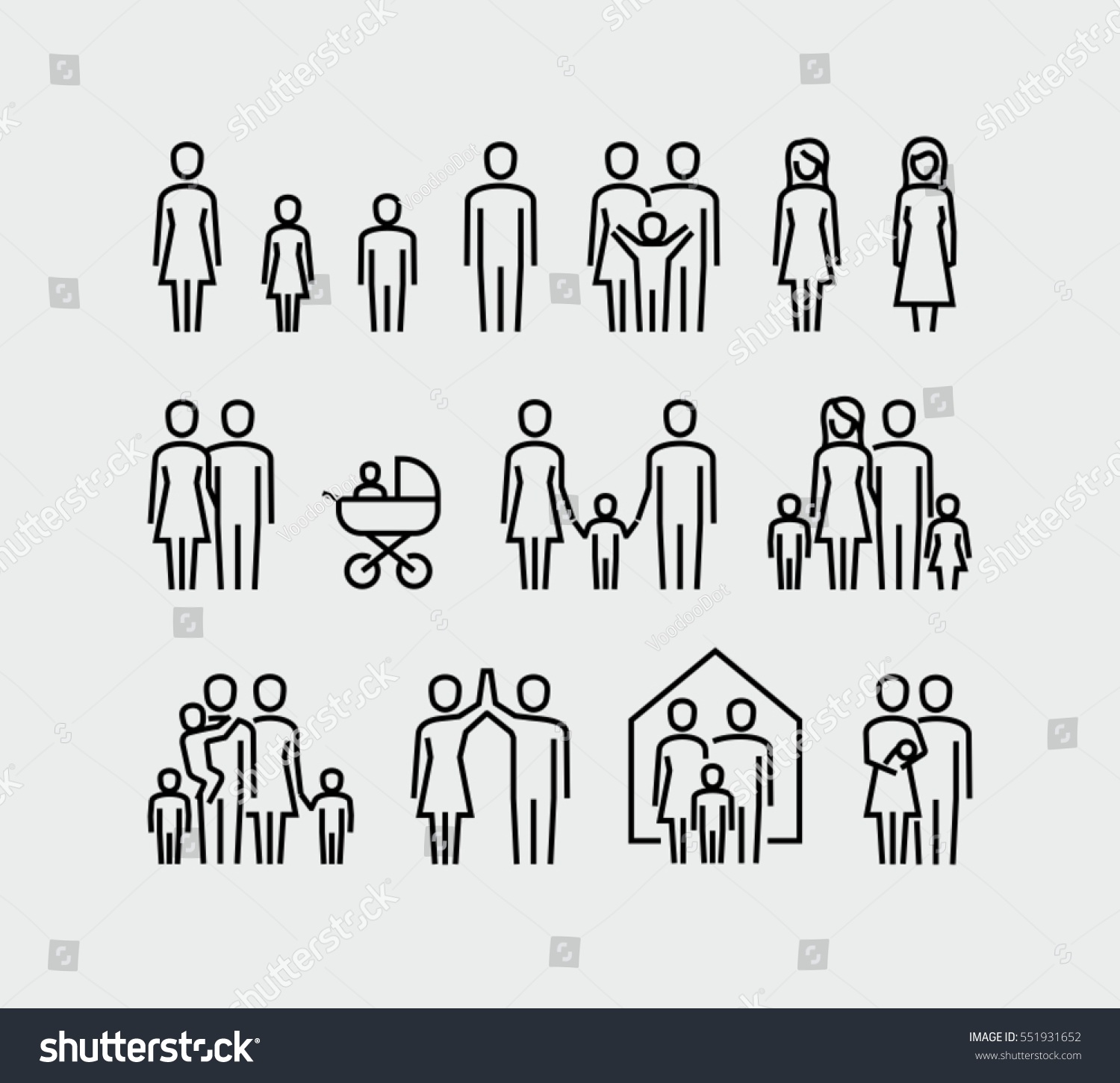 Family vector icons set in thin line style  #551931652