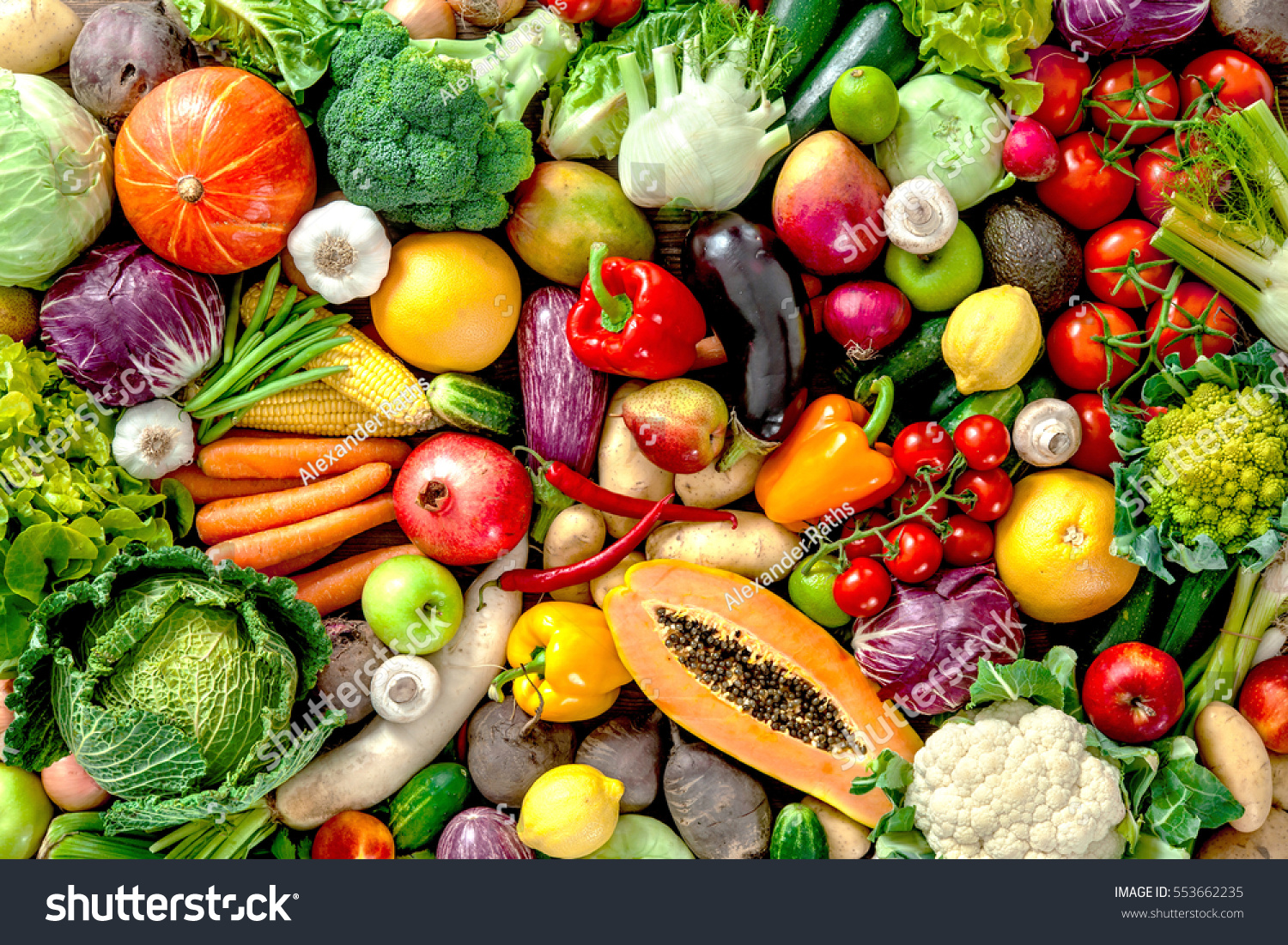 Assortment of  fresh fruits and vegetables #553662235