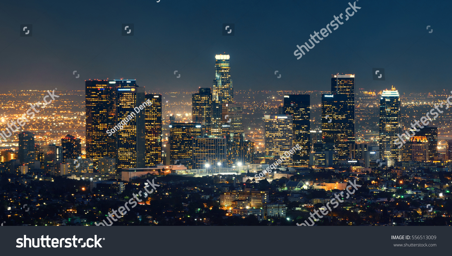 Los Angeles downtown buildings at night #556513009