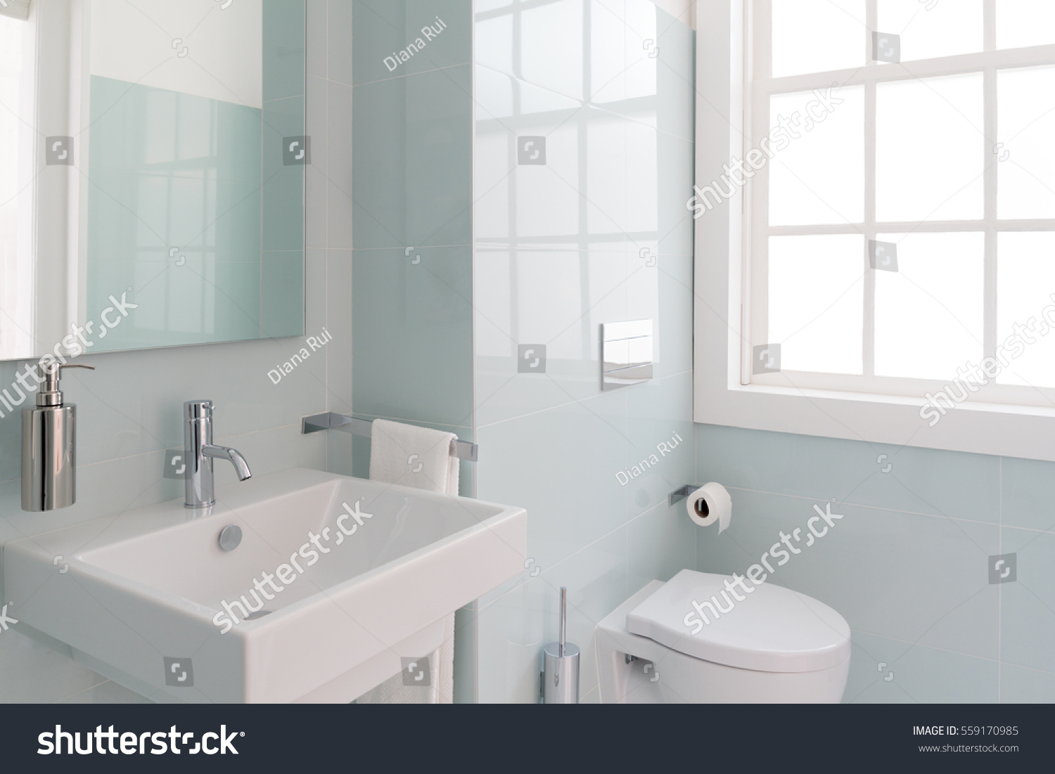 Clean and fresh bathroom with natural light #559170985