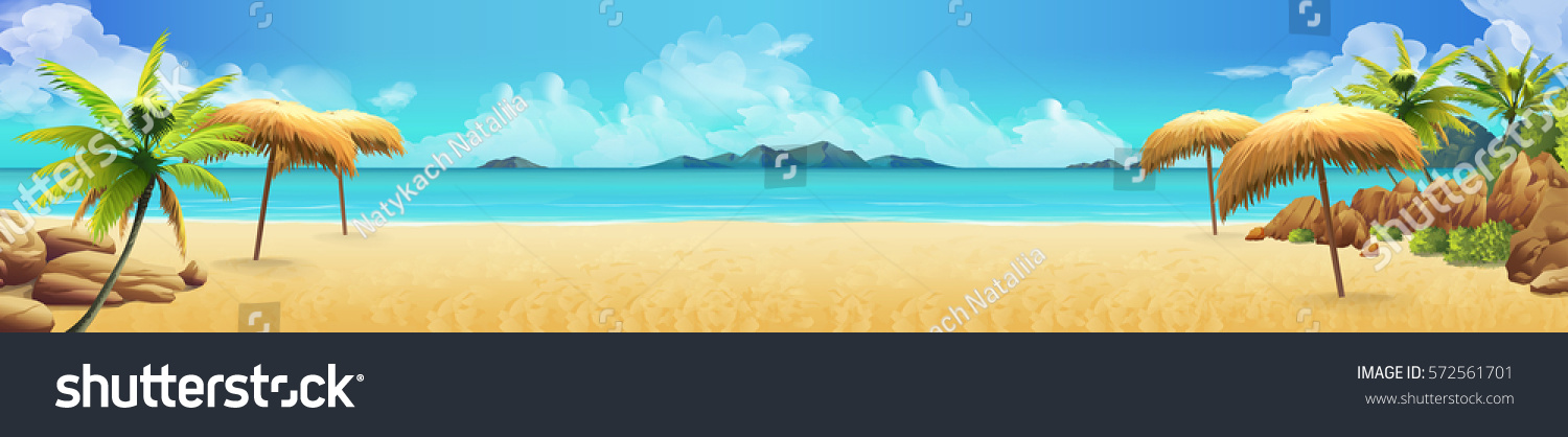 Sea panorama, Tropical beach vector background #572561701