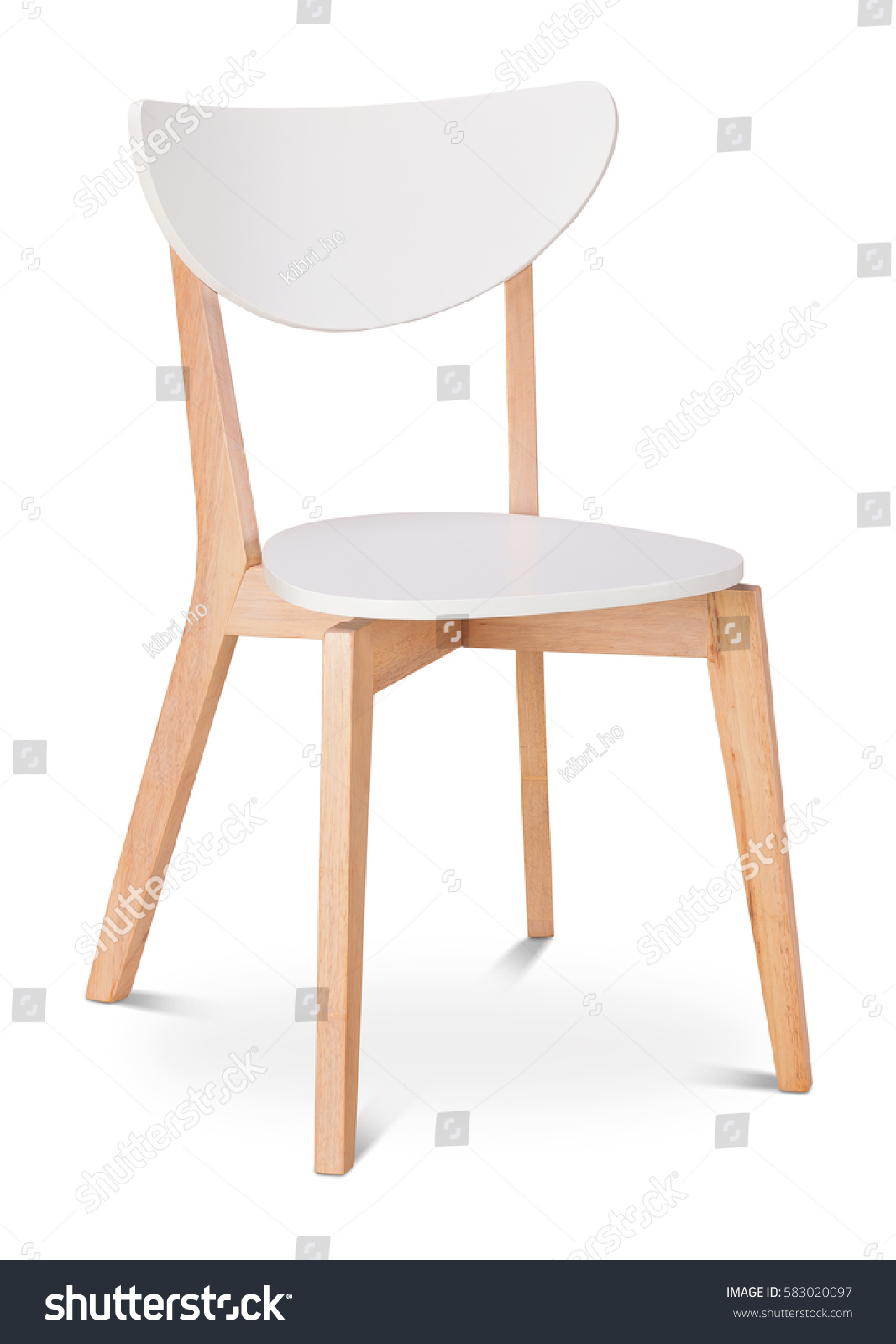 White color chair, plastic, wooden, leather chair, modern designer. Chair isolated on white background. Series of furniture #583020097