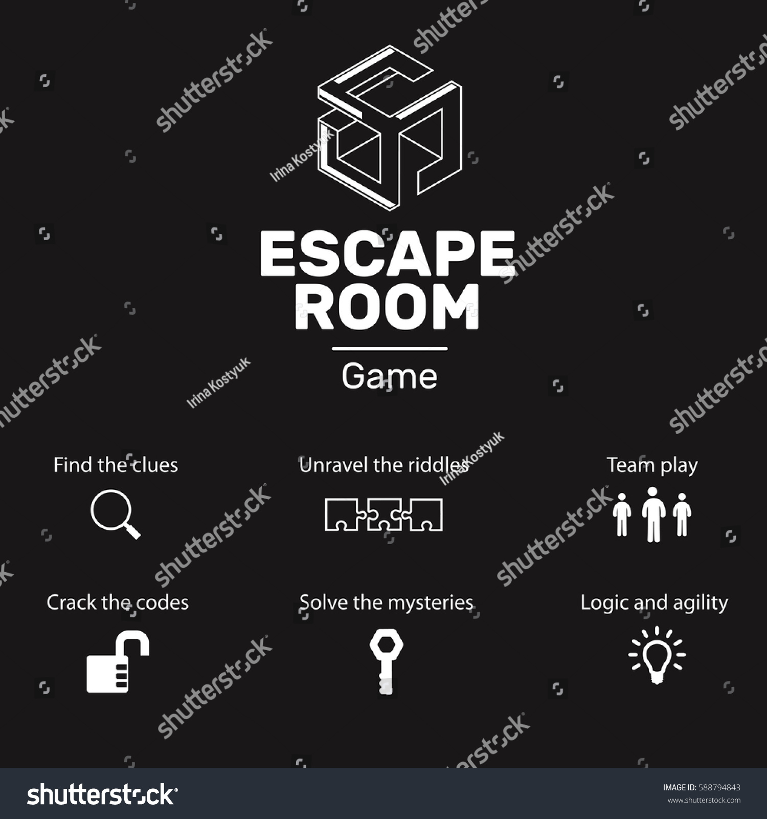 Logo and icons for quest escape room game. #588794843