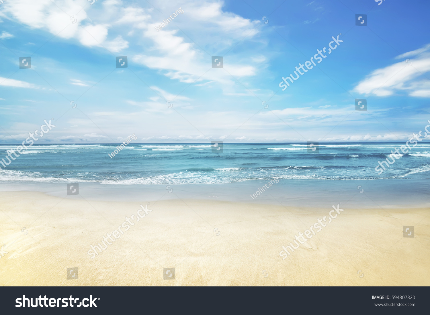 Beautiful panorama of seascape with blue sky at daylight #594807320