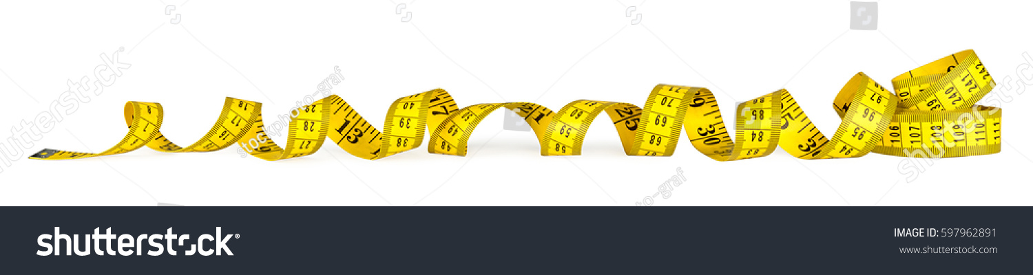 yellow isolated metric measuring tape on white panorama background #597962891