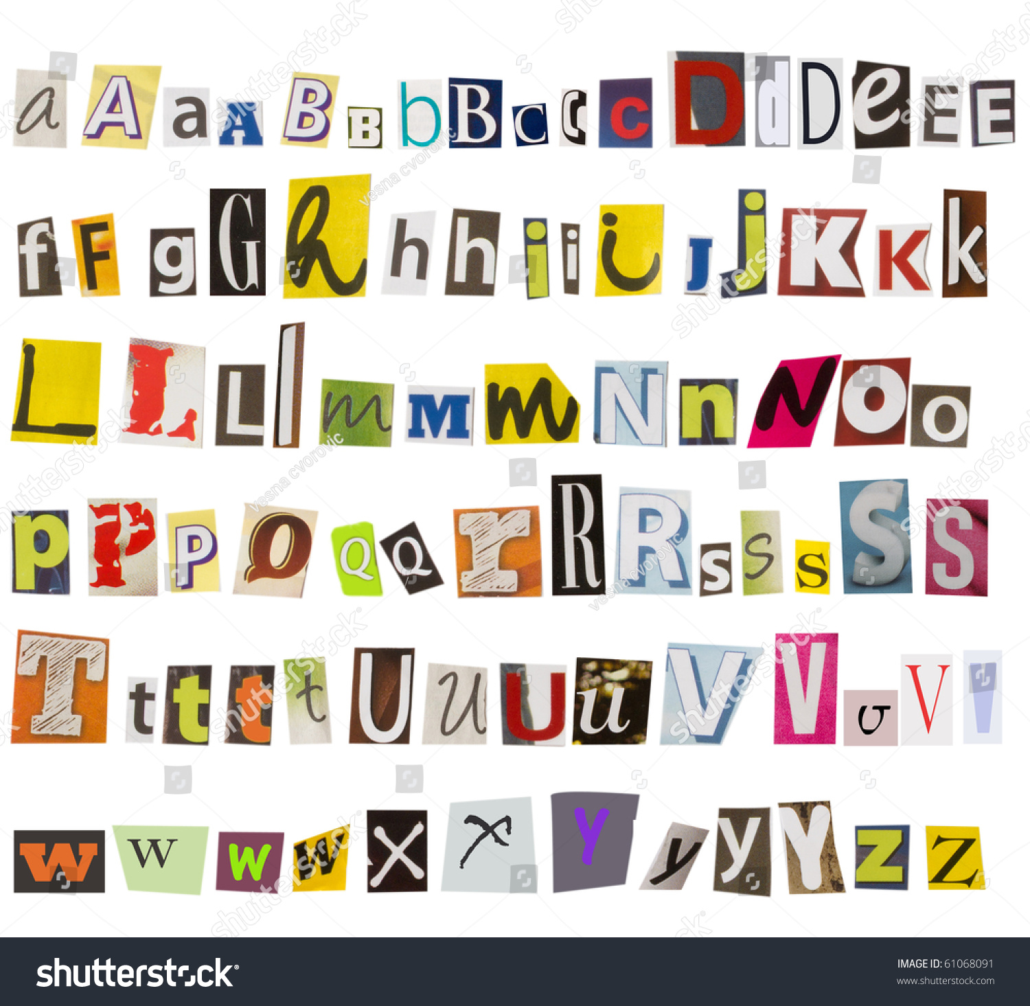 alphabet, collection of cut letters from magazines #61068091
