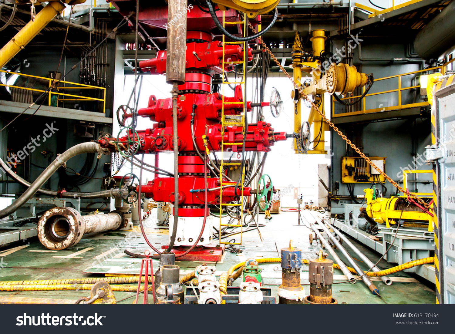 blowout preventer valve  (BOP) is a large valve at the top of a well  #613170494