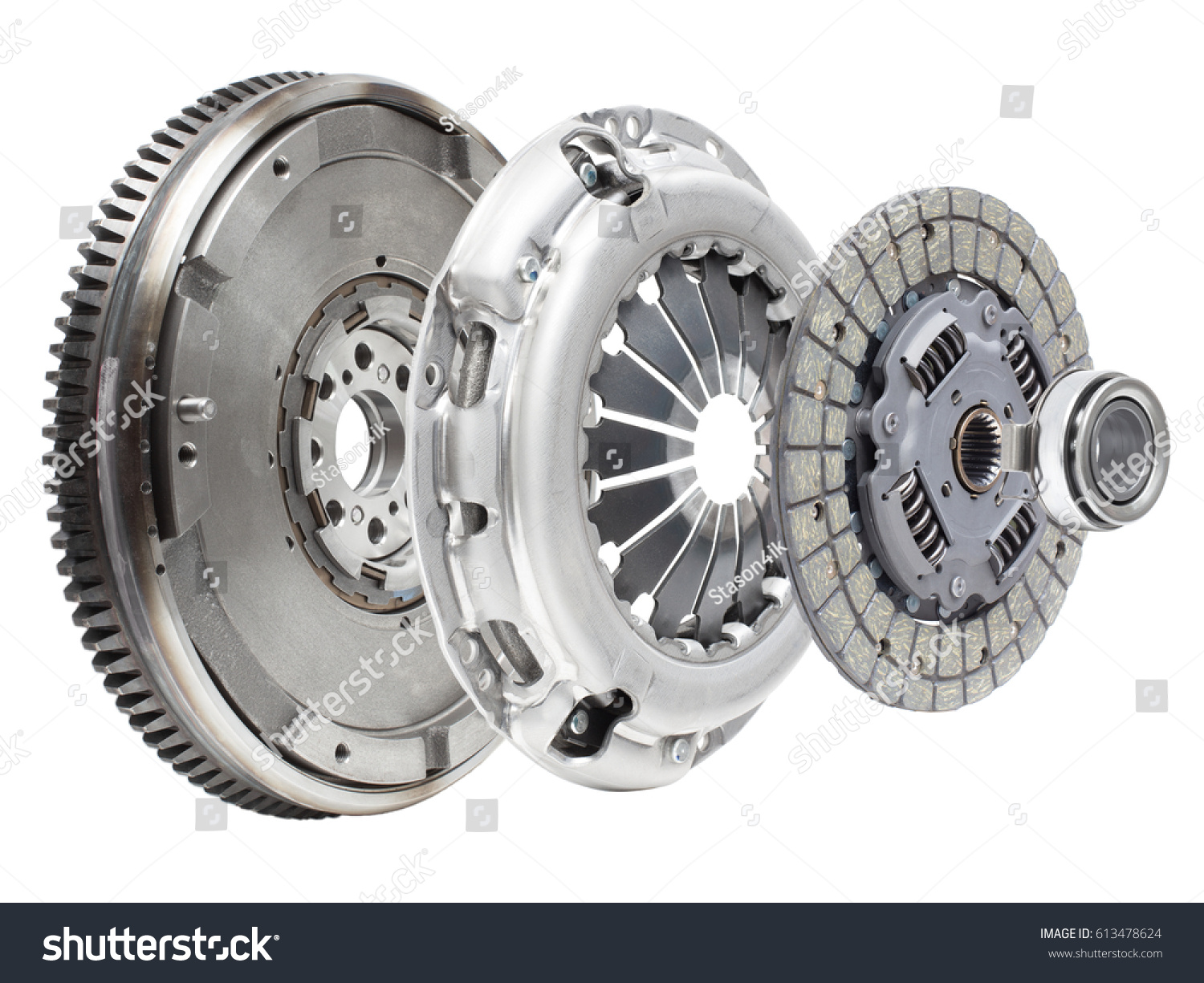 the composition of the elements of car repair kit clutch manual gearbox isolated, on a white background #613478624