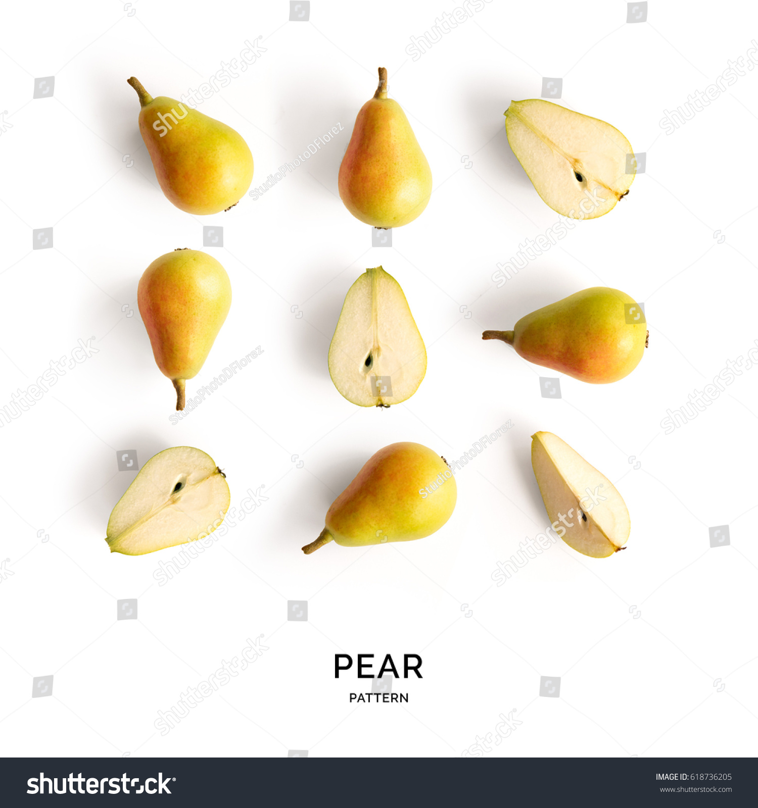 Seamless pattern with pear. Tropical abstract background. Pear fruit on the white background. #618736205