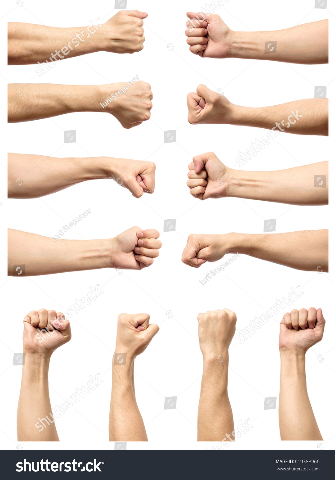 Set of male's fist isolated on white background #619388966