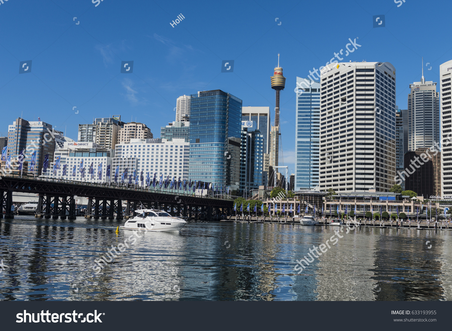 Darling Harbour, Sydney, Australia - March 27, 2017. View of Darling Harbour, Sydney CBD, New South Wales, Australia. #633193955