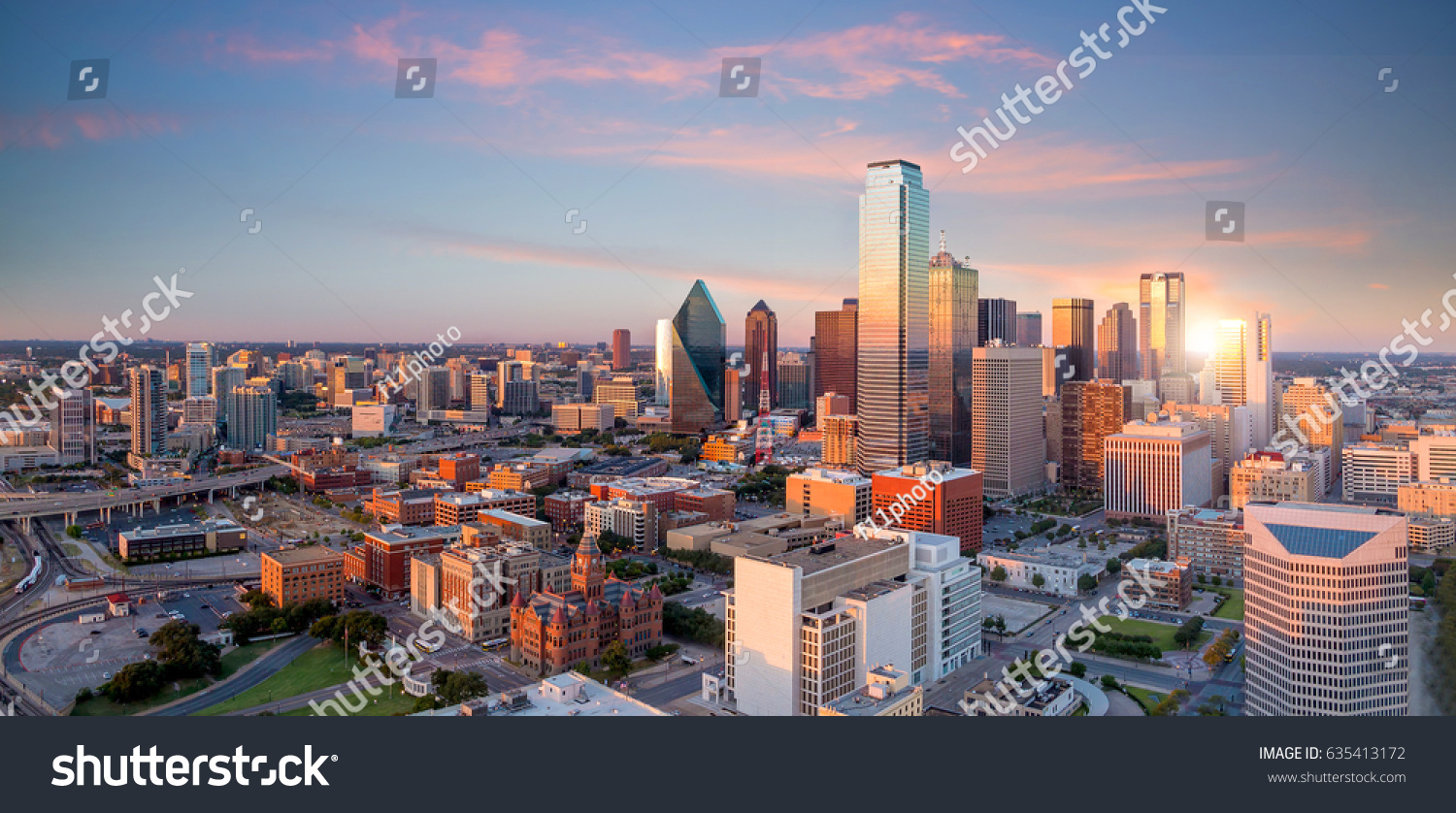 Dallas, Texas cityscape with blue sky at sunset, Texas #635413172