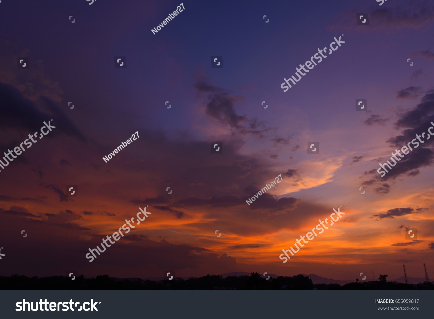 Beautiful dramatic natural sunset twilight sky at dusk,abstract evening view background. #655059847